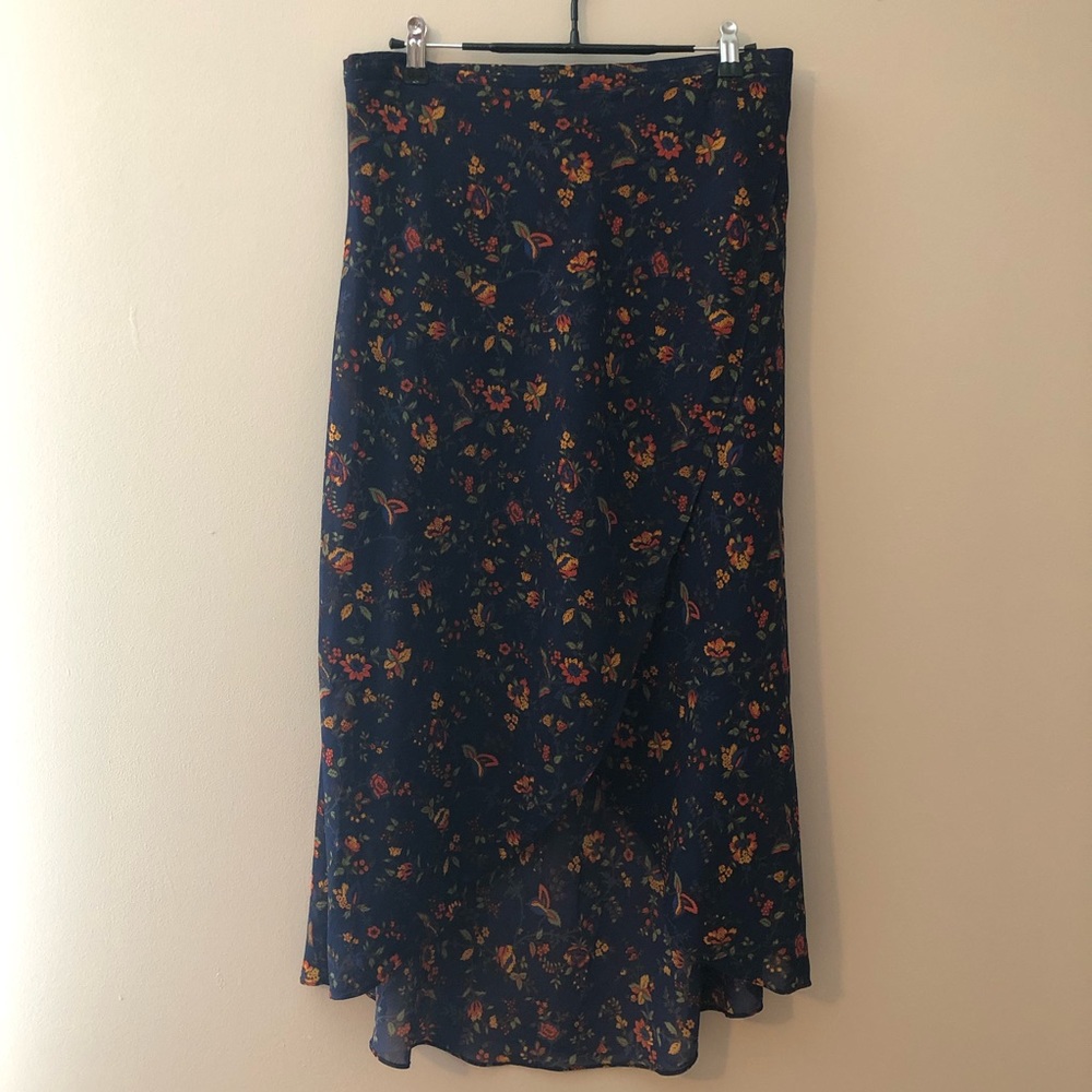 Madewell Navy Floral Midi Skirt